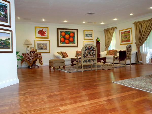 cherry hardwood flooring in living room